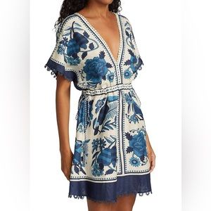 RESERVED - FARM RIO Tropical Tiles Floral Linen Mini Dress